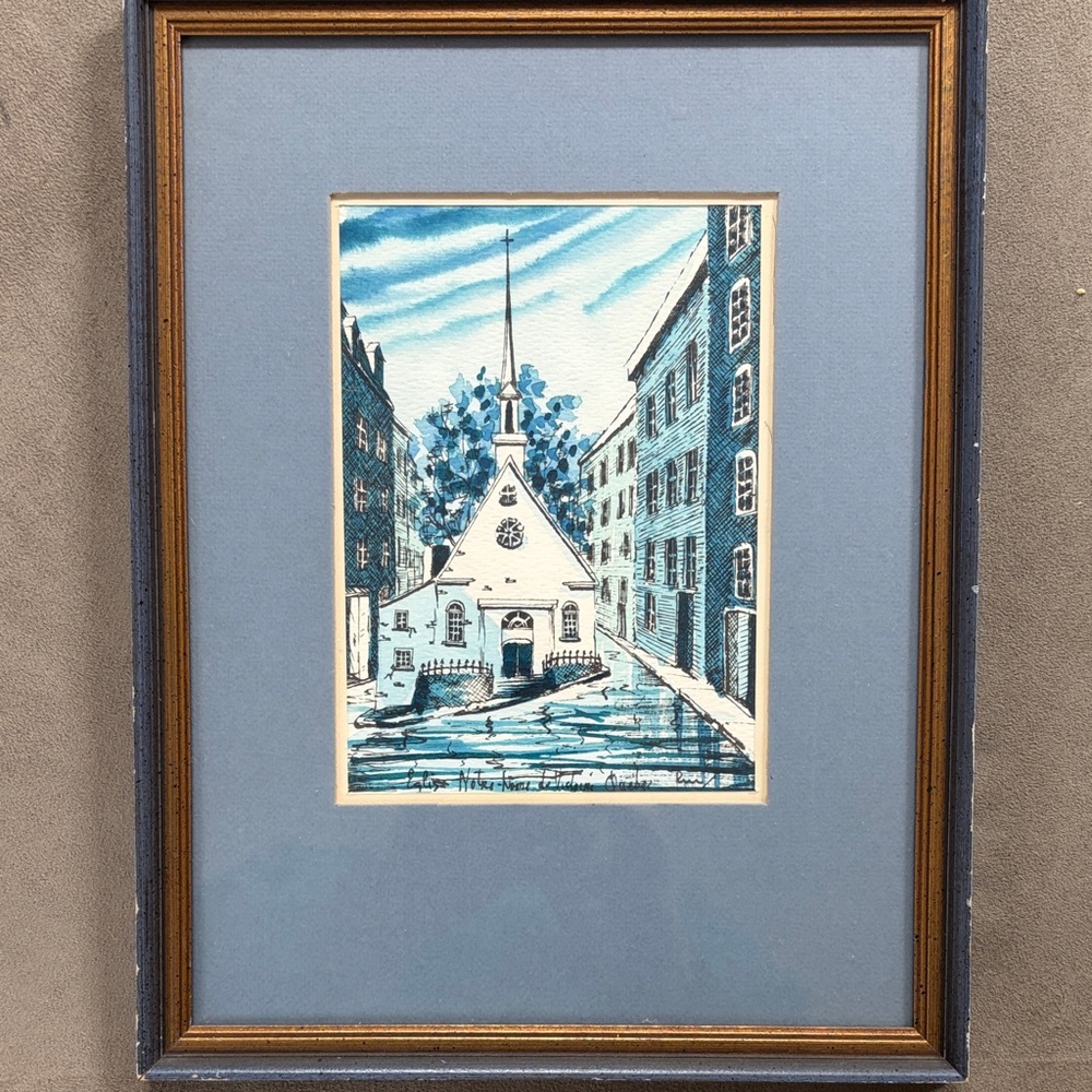 Quebec notre dame church watercolor